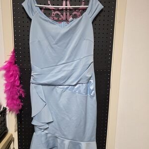 VENUS Blue Ruched Tiered Mini Dress